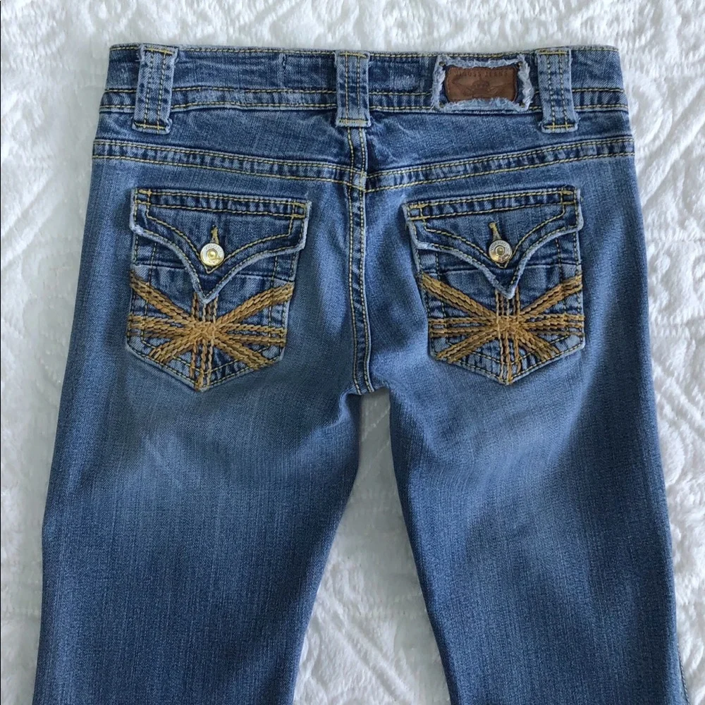 Vigoss Bootcut Jeans Medium Wash Size 28 5/6 EUC Embroidered Pockets Y2K Denim